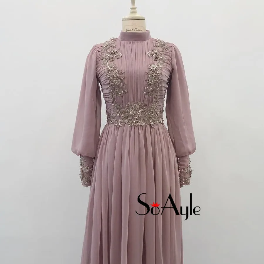 SoAyle Vestido de Madrin платья для матери невесты плюс размер с длинными рукавами мусульманский Дубай шифон бисером Свадебные платья для гостей