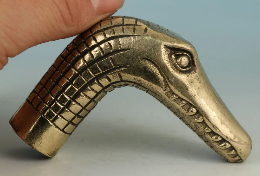 Жесткая китайская латунная ручная резьба статуя крокодила трость трость|head head|head