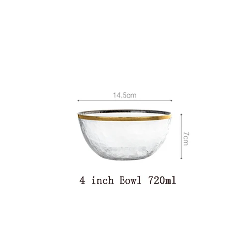 B.4inch bowl 1 шт. Европейский Пномпень молоток узор стеклянная чаша Западный золотой край стейк Обеденный Набор тарелка миска для риса кухонное украшение для дома - Цвет: B.4inch bowl