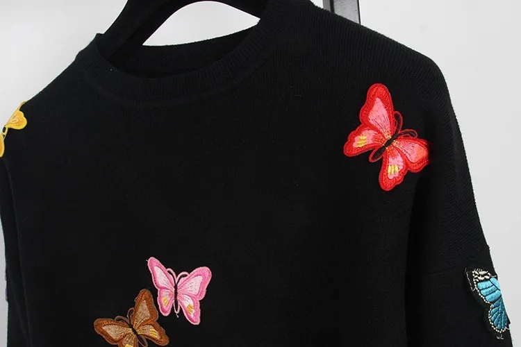 VOGUEIN новые женские Осень Зима бабочка вышитая аппликация роскошный вязаный