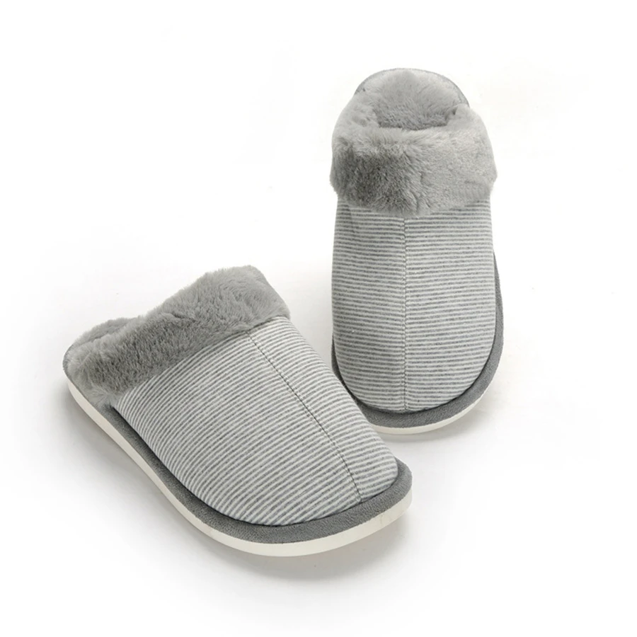 Winter Unisex Cotton Home Slippers Non-slip Soft Bottom Indoor Slipper Lovers Striped Warm Shoes | Обувь