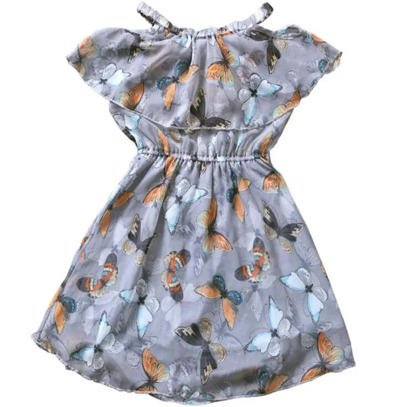 Новая мода маленькая шифоновое платье для девочек 2018 Открытая Летняя обувь без