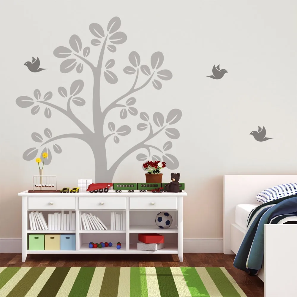

Huge Tree With Flying Birds Vinyl Wall Decal - Kids Nursery Tree Wall Sticker - Baby Bedroom Wall Art Decor Creative Decal W-833