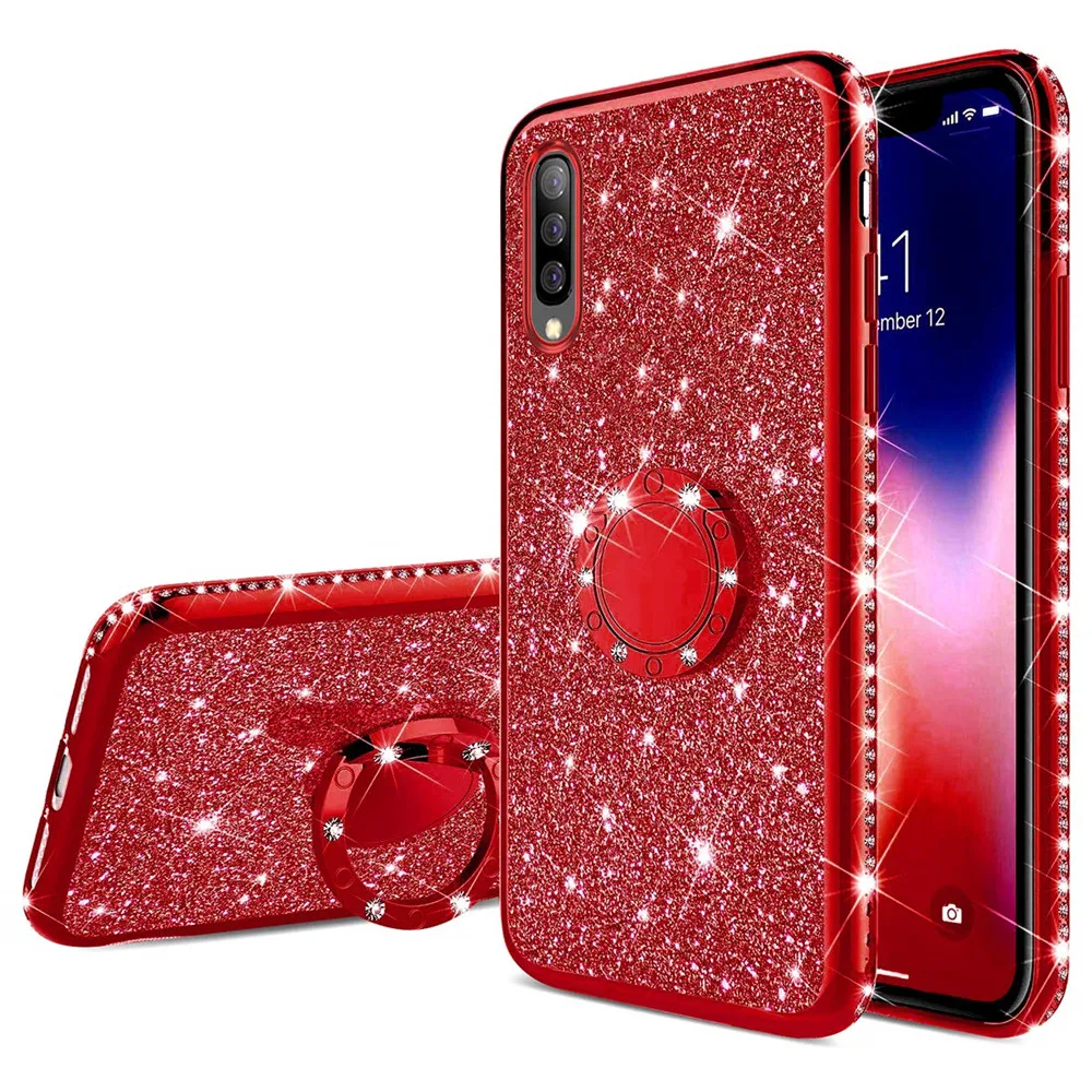3D с бриллиантами блестящий сверкающий мягкий чехол для samsung Galaxy A50 A70 A30 A10 A7 S8 S9 S10e S10 Plus Note 9 8 может служить в качестве автомобиля с кольцом-держателем
