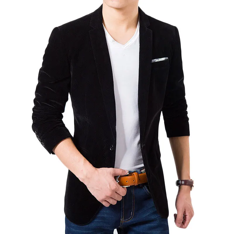 Мужской бархатный блейзер темно синий в Корейском стиле Свадебный Блейзер осень
