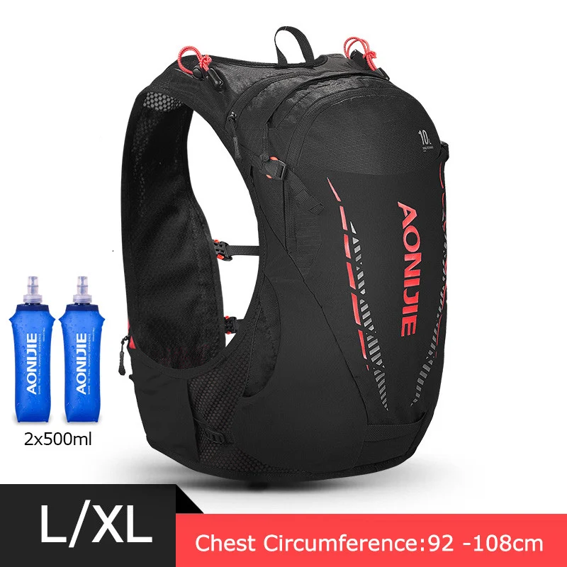 Black Red LXL Set 2 AONIJIE уличный гидрационный рюкзак 10L беговой жилет пакет нейлон легкий дышащий рюкзак Спортивная Сумка для мужчин и женщин - Цвет: Black Red LXL Set 2