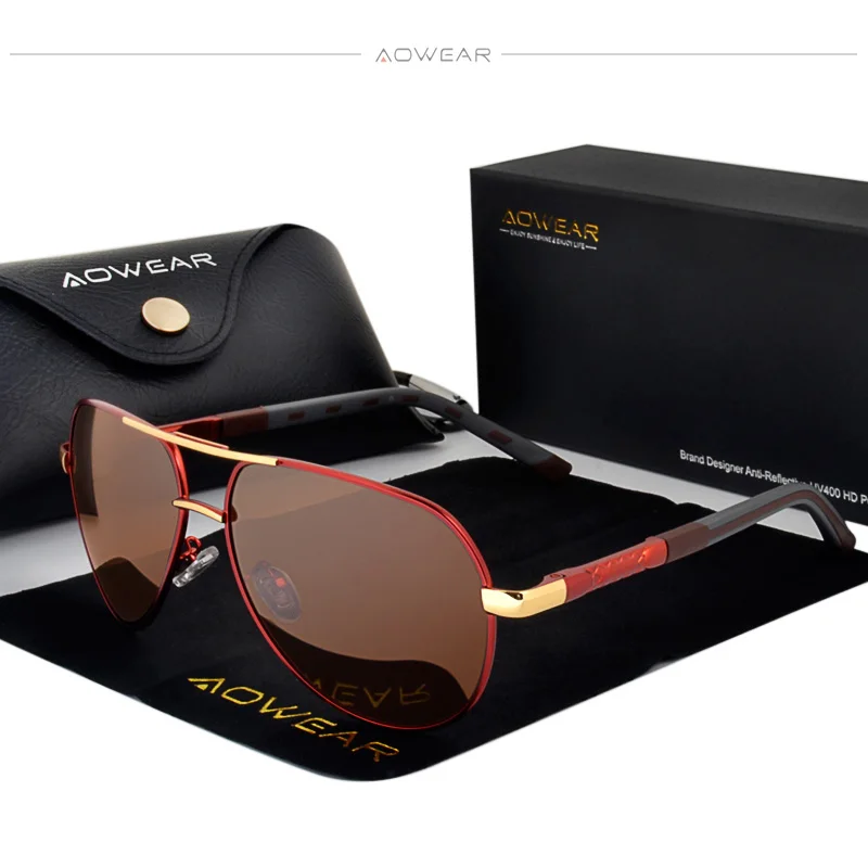 AOWEAR поляризационные солнцезащитные очки мужские HD очки для вождения алюминиевые зеркальные солнцезащитные очки Брендовые дизайнерские авиационные защитные очки аксессуары gafas de sol