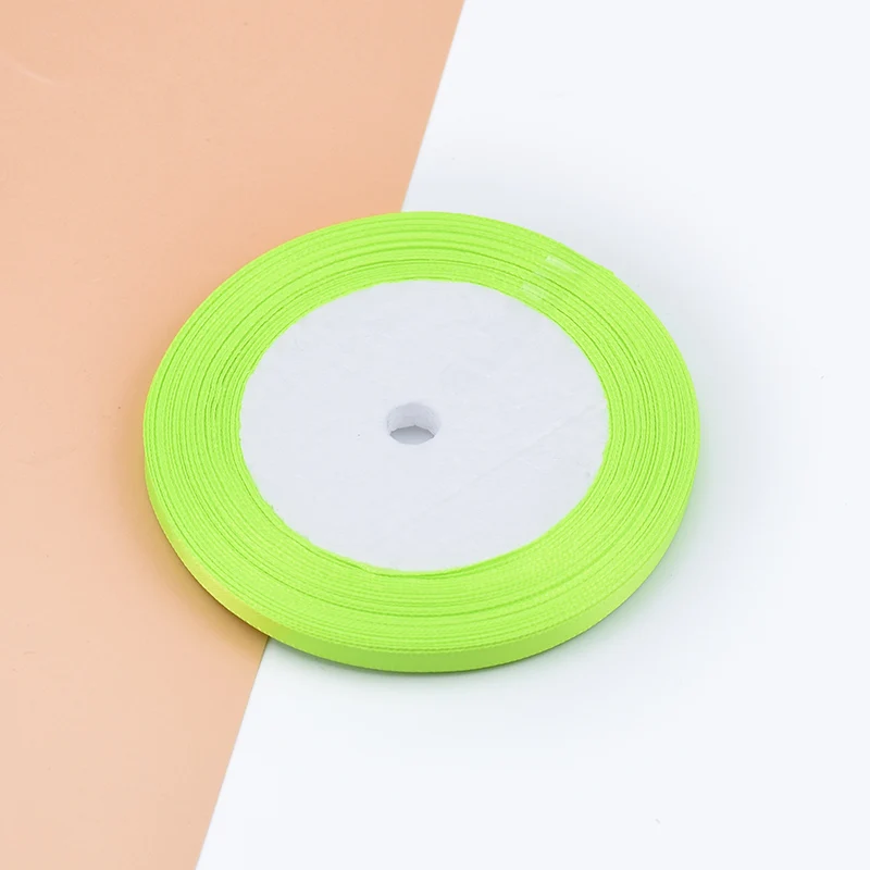 Fluorescent green 25 ярдов 6 мм 22 метра атласные ленты для свадьбы рождественской вечеринки украшения DIY лук ленты для поделок открытки подарки упаковочные принадлежности - Цвет: Fluorescent green