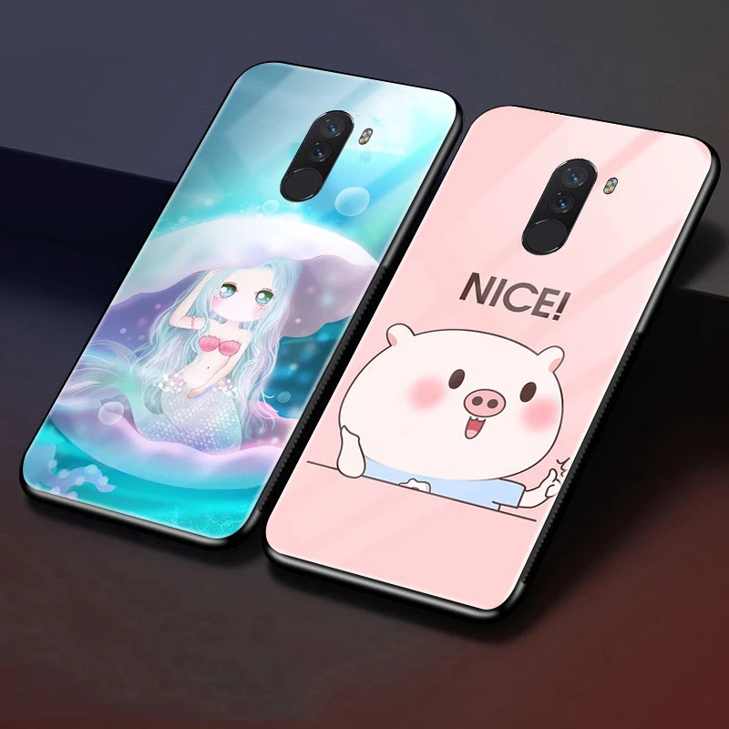 Чехол для Xiaomi Pocophone F1 Poco чехол Lucky cartoon cat из закаленного стекла телефона