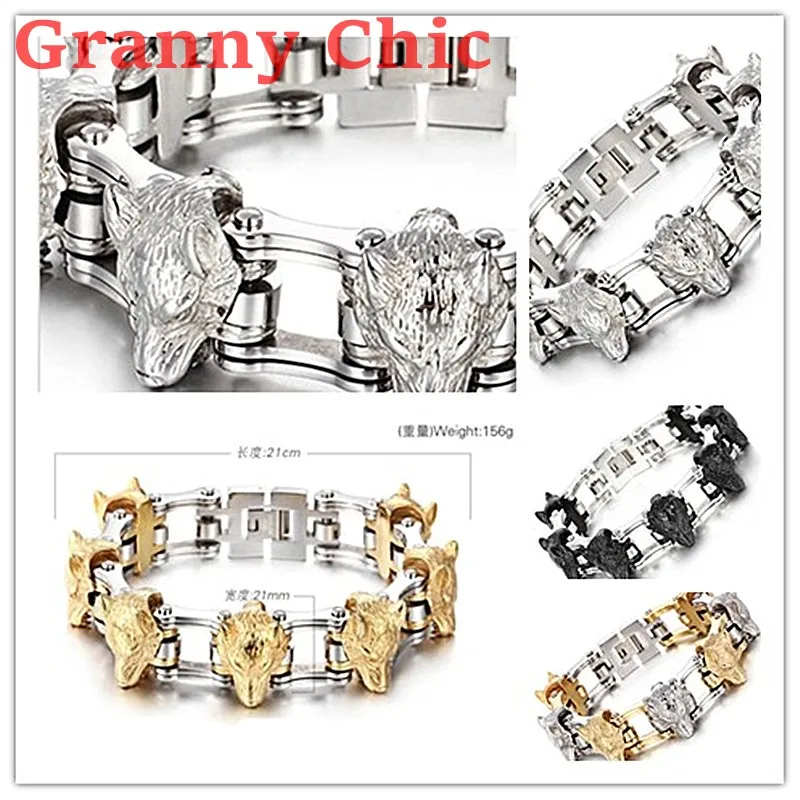

Granny Chic 8.26" 21mm Large 316L Stainless Steel Lion Head Biker Gothic Motorcycle Link Chain Bracelet Mens Best Gifts Jewelry