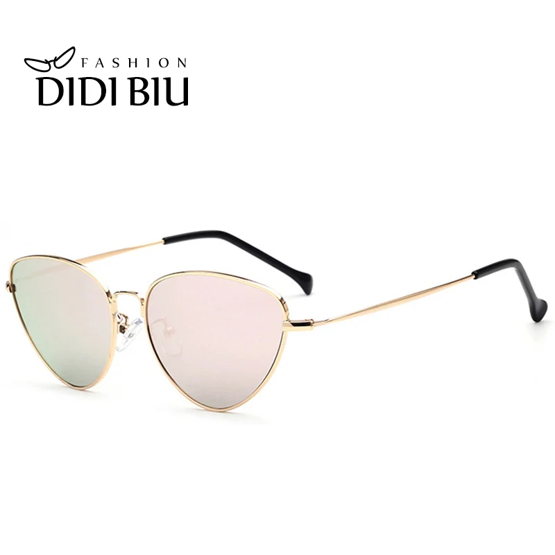 Женские солнцезащитные очки DIDI розовые с тонким металлическим каркасом кошачий