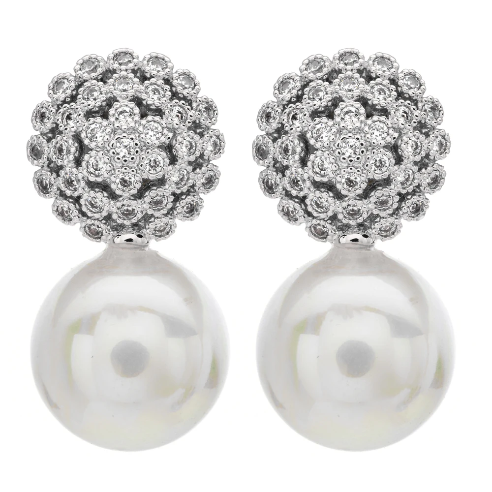 Luxurious round pearl miniature inlaid zircon ear studs Girls/women's party bridal jewelry earrings ER-276 | Украшения и