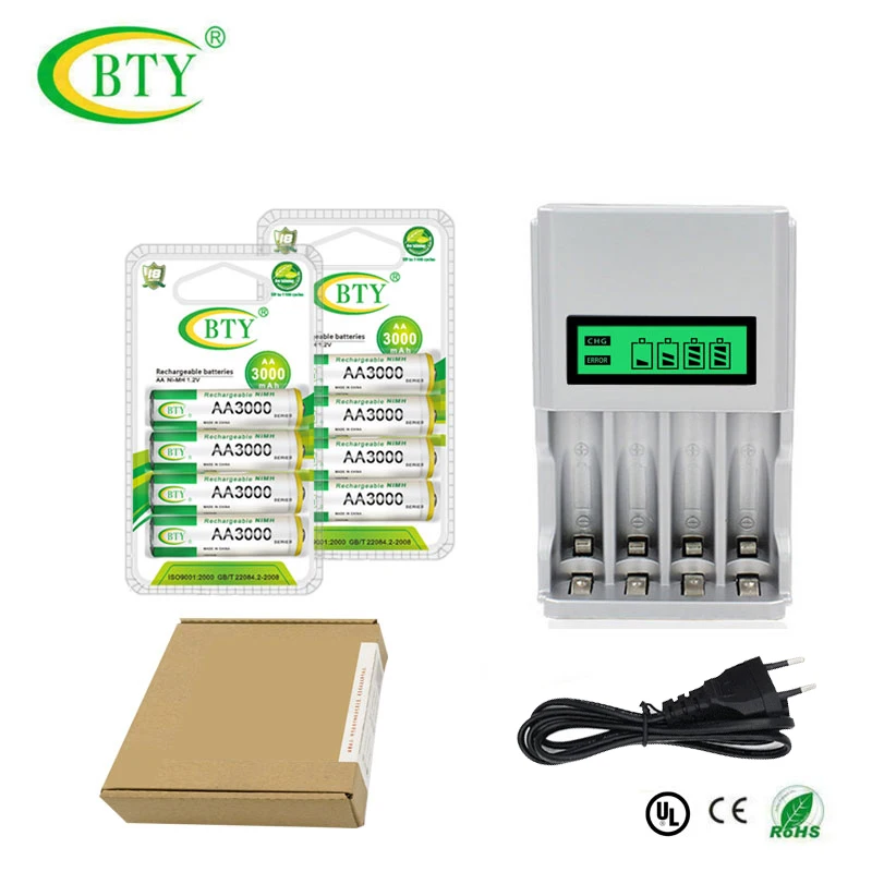 AA Battery nimh 3000 mAh 1.2V 2A Rechargeable Batteries+AA/AAA Charger LCD Display Intelligent Factory Free Shipping | Электроника