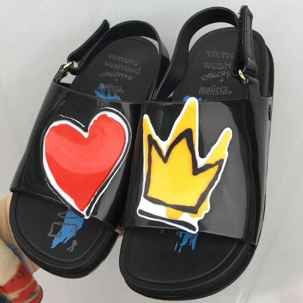 Г. Новая летняя обувь для дождливой погоды мини-сандалии Melissa Crown и Red Heart прозрачная обувь нескользящие детские сандалии для девочек - Цвет: Черный
