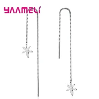 new fashion unique leaves design 925 sterling silver drop line long earrings for women femme vintage statement jewelry