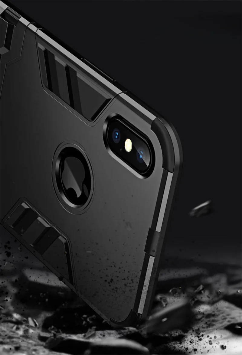 Чехлы для телефонов iPhone 5 5S 6 6 S Plus 7 8 Plus Гибридный противоударный Броня Прочный жесткий чехол для iPhone 8 X XR XS Max Stand Cover