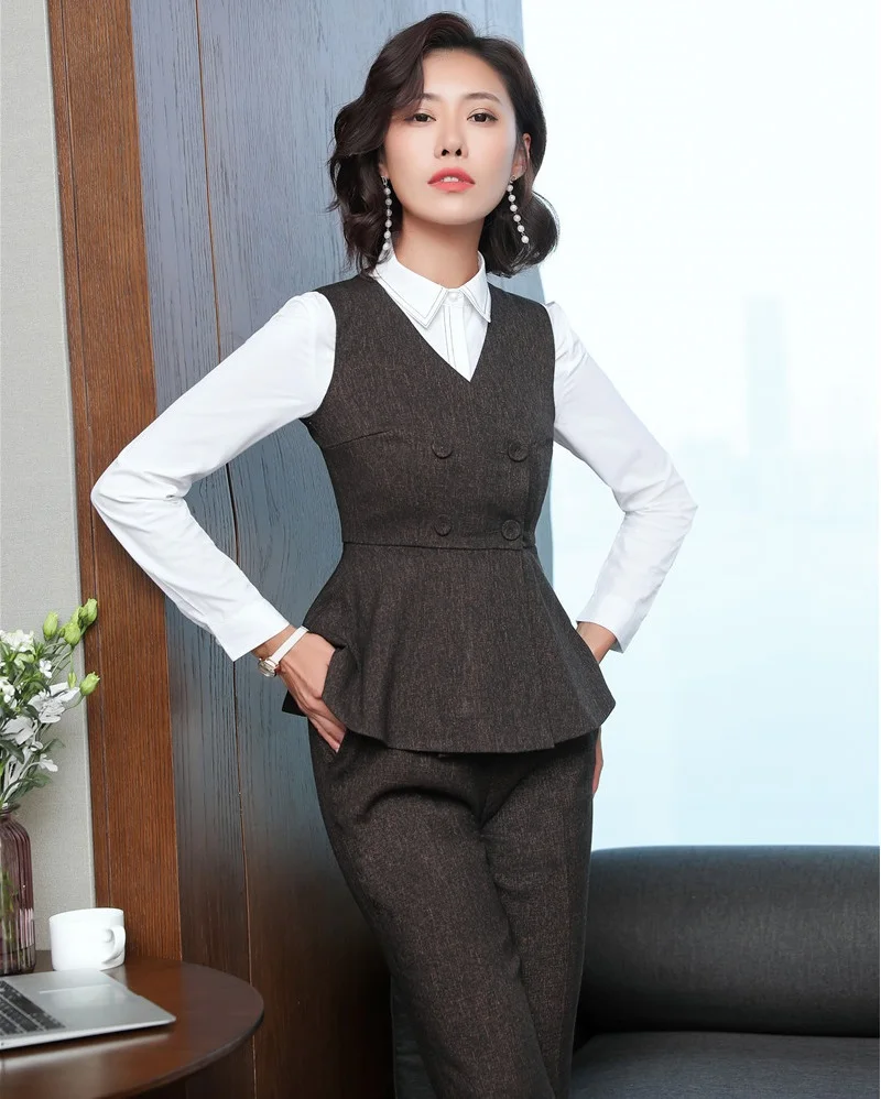 Осенне зимние брюки и блузки из 3 предметов жилет пальто официальный