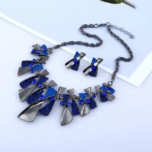 Blue Красочные эмалированные колье, Геометрическая подвеска, ожерелье, серьги, ювелирные наборы для женщин, массивное черное никелевое ожерелье, наборы Duftgold - Окраска металла: Blue