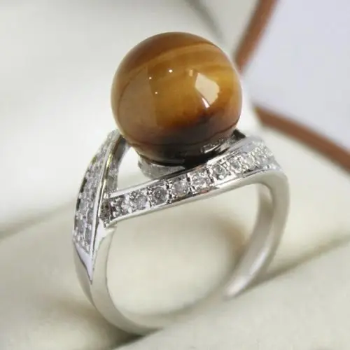 18K gold plated 12mm Tiger's Eye Ring AAA Grade 4size choose | Украшения и аксессуары