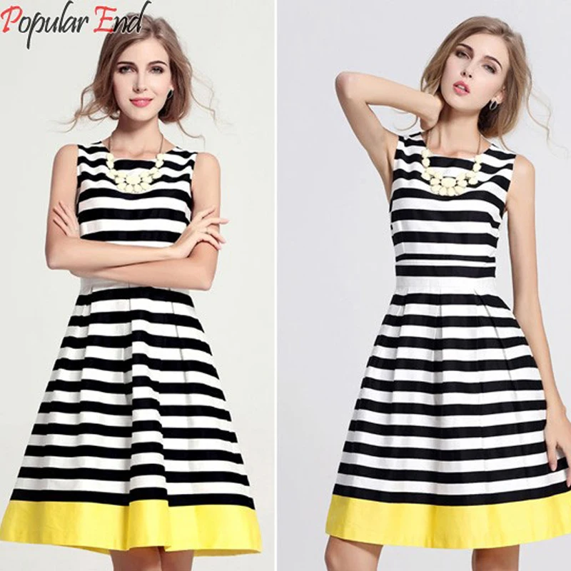 2017 New Fashion Casual Summer Women Patchwork Striped Cute Style Dress Vintage Evening Party Bandage Dresses LY069 | Женская одежда