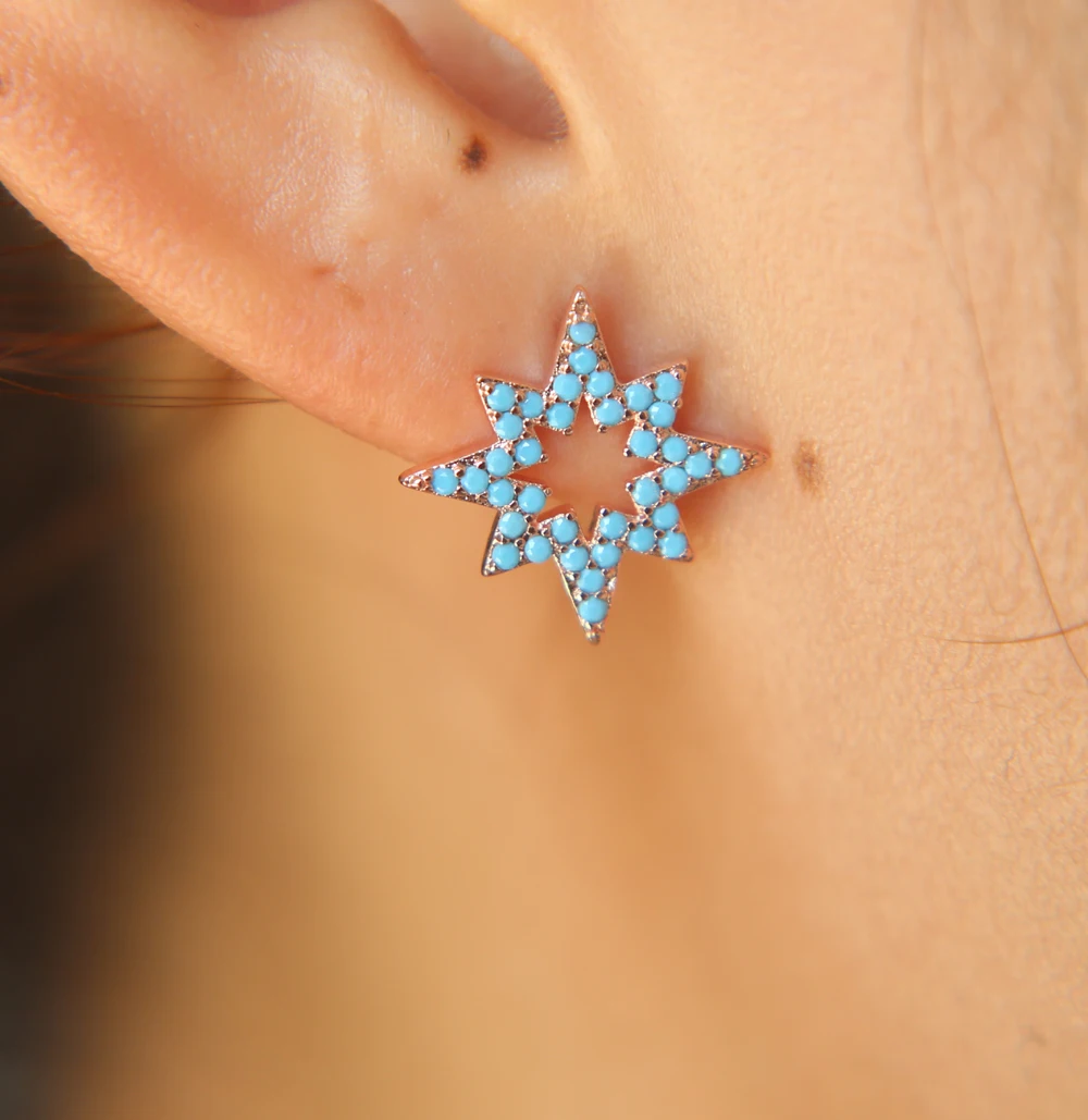 2018 fashion jewelry wholesale north star sunburst stud blue stone turquoises girl earring | Украшения и аксессуары