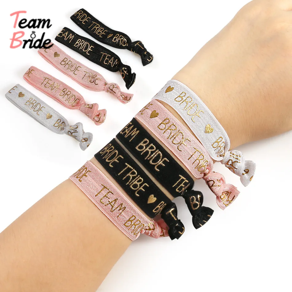 

Team Bride 10 pcs Bachelorette Party Bracelet Bride To Be Hand Band Head Rope Hair Accessories for Hen Night Wedding Supplies