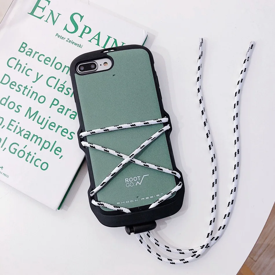 Fashion Lanyard Matte Phone Case For iPhone 7 Plus 6s 8 X XR XS MAX Simple Solid Color Soft TPU Multifunctional Back Cover |