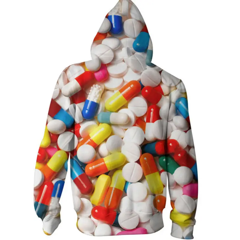 Мужская толстовка с капюшоном и принтом 3D Осень зима в виде забавных таблеток