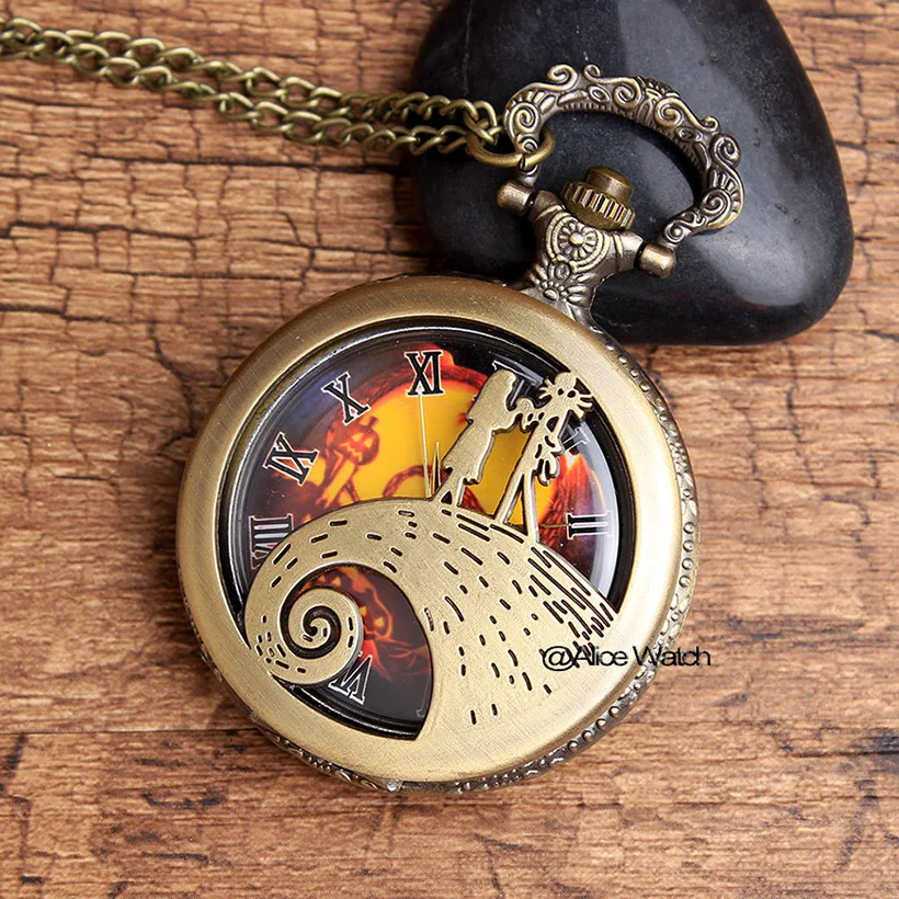 Винтажные Ретро карманные часы с резьбой Аниме Кошмар перед Рождеством ожерелье