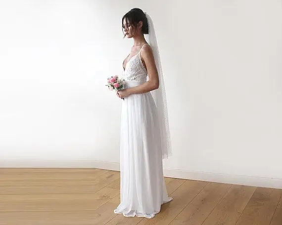 Новые Boho Простые Свадебные платья кружево шифон Длина Свадебные платья с низким вырезом на спине, пляжные богемные пикантное свадебное платье X-вид сзади