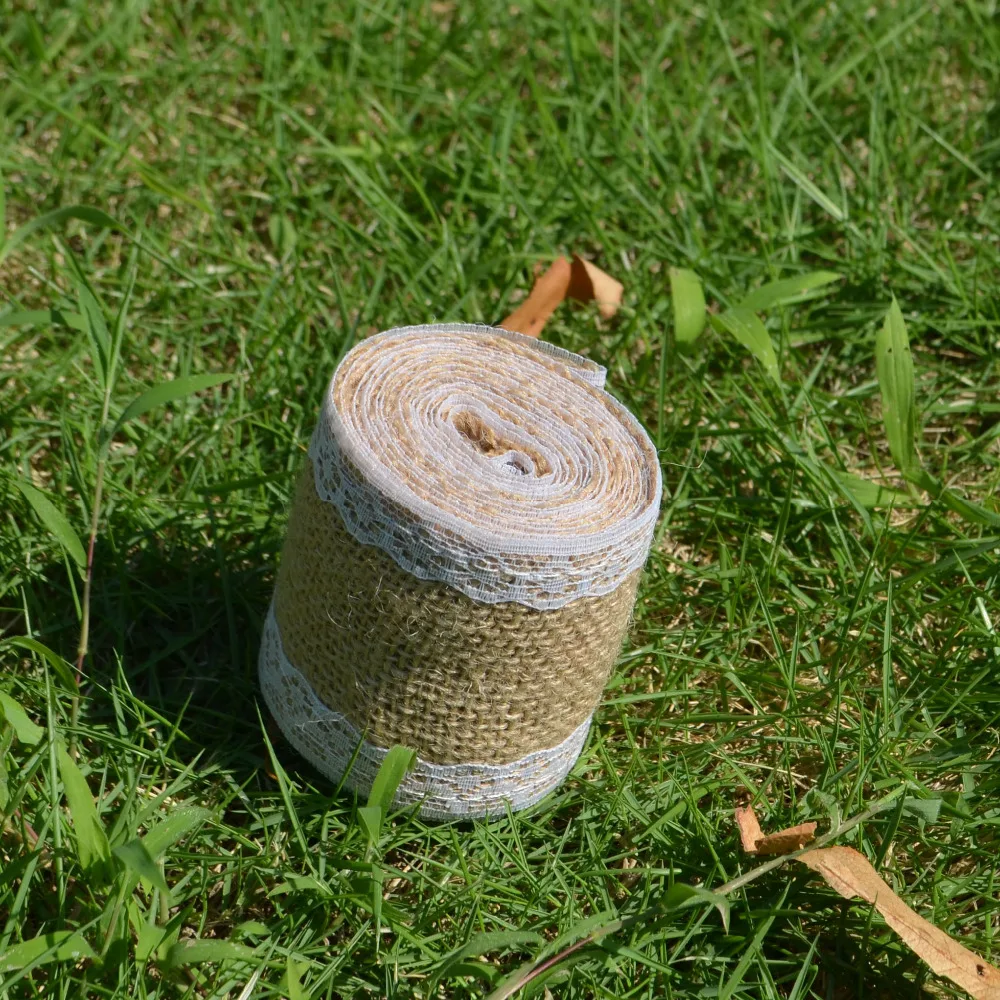 6*200 см Натуральная джутовая лента из мешковины с кружевной отделкой деревенский