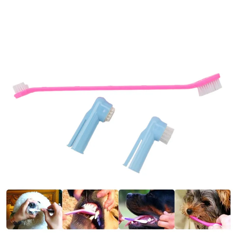 Набор зубных щеток для собак и кошек зубная щетка с двойной головкой + пальцев