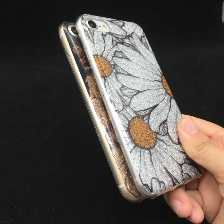 Блеск IMD Bling Цветы Чехол Для Телефона iPhone 7 8 6/7/8 плюс мягкая TPU края ПК Назад для 6 6S |