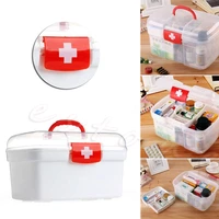 plastic clear 2 layers health pill medicine chest first aid storage box kit case