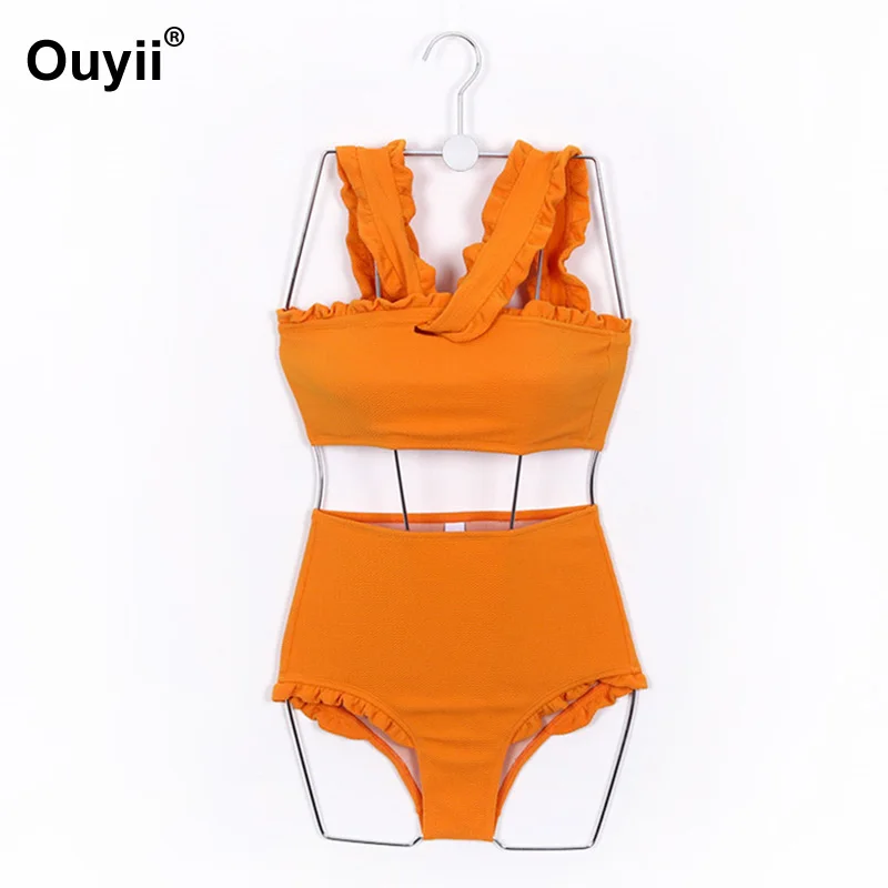 Женский купальник с высокой талией однотонный раздельный летний 2019| |