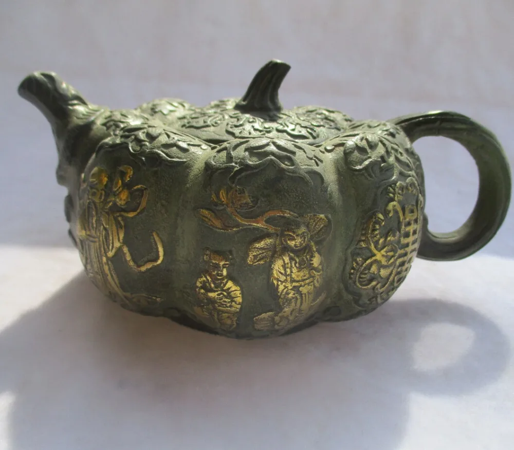 Китайский старинный Бронзовый Золотой позолоченный резной 8 бессмертных