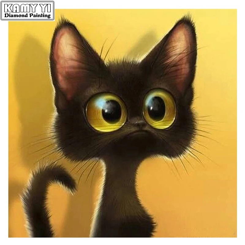 100% Full 5D Diy Daimond Painting Black Cat 3D Diamond Round Rhinestones Diamant Embroidery Decor Gifts F | Дом и сад