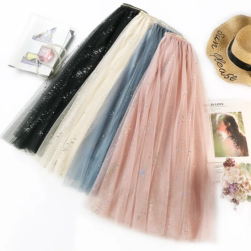 Multicolored Sequins Romantic Sweet Mesh Skirt Super Fairy Temperament Women Ball Gown C861 | Женская одежда