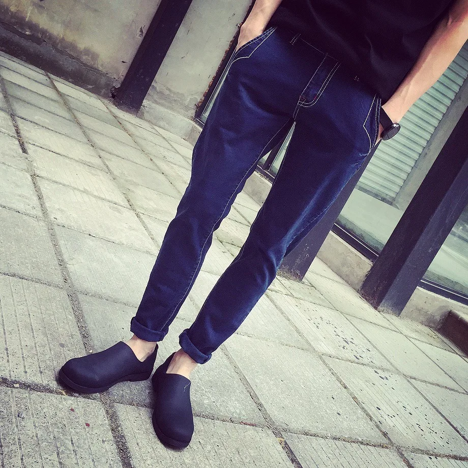 

Fashion 2020 New Spring autumn Casual Teenagers tide Solid male jeans Simple thin blue jeans Hip Hop Cowboy feet pencil jeans