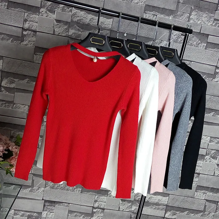 Мода 2017 Для женщин трикотажные Бисер выдалбливают Свитер с круглым вырезом