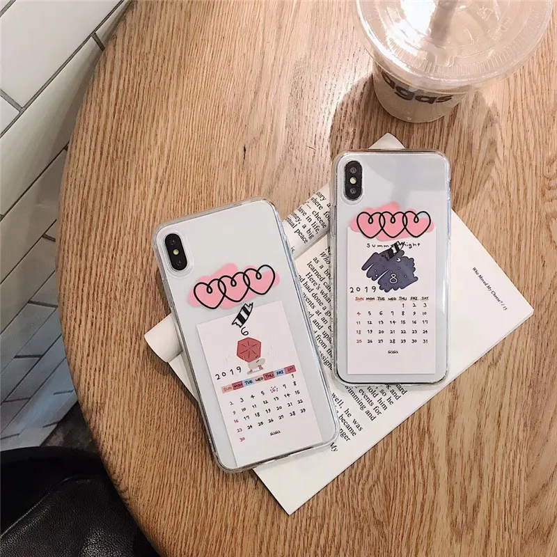 Чехол для телефона Ins DIY с прозрачным календарем и карманом для карт для iPhone X XR XS Max, мягкий TPU, крышка для задней части для 6 6s 7 8plus.