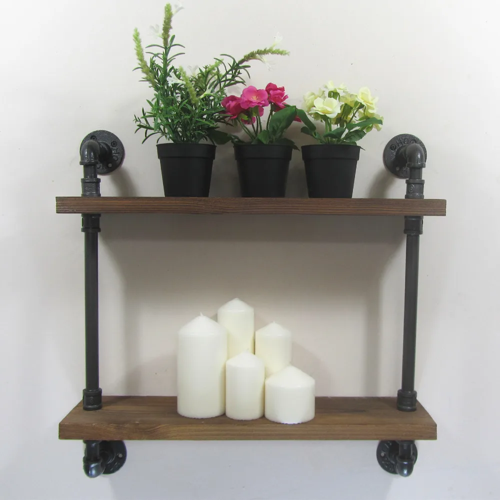 Промышленная деревенская городская железная труба настенная полка 2 слоя