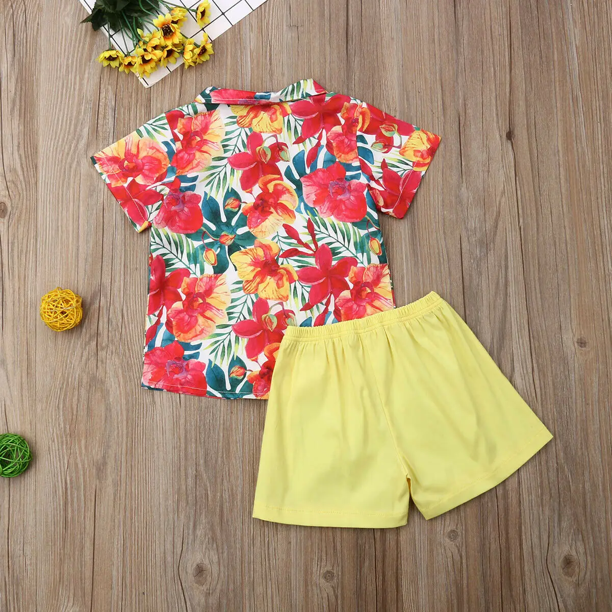 2 шт. короткая футболка и шорты с цветочным принтом|Комплекты одежды для девочек| |