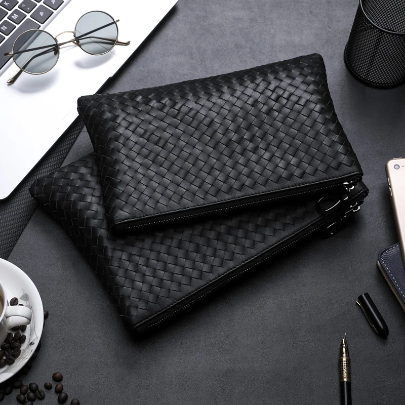 

Wmnuo Men Hand Bag Cow Leather Men Envelope Bag 2020 New Fashion Hand Knitting Men Clutch Wallet High Quality Men Casual Bag