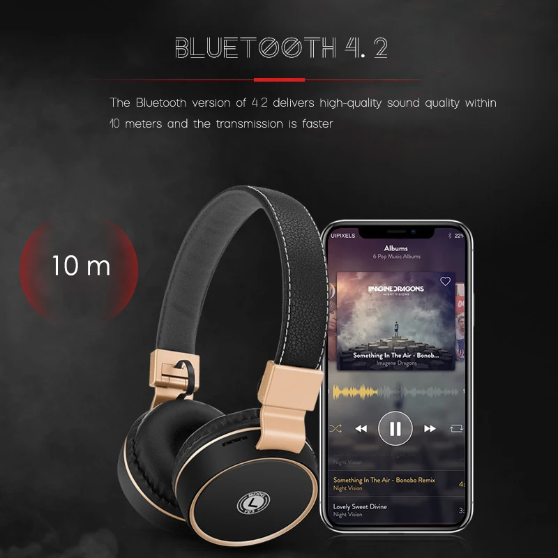 Новые Bluetooth музыка Беспроводной наушников моды Функция шумоподавления over ear с