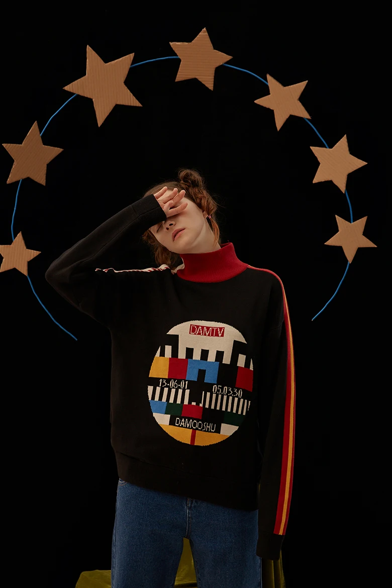 Новинка осень женский винтажный черный свитер пуловер ручной вязки Топы