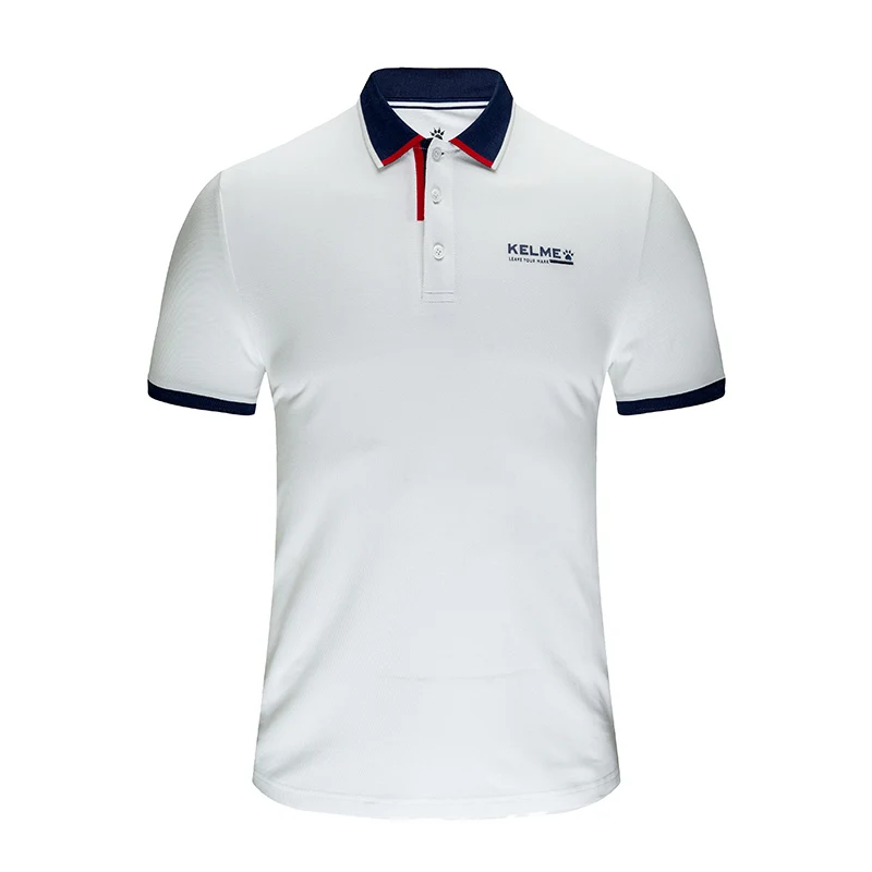 KELME мужская летняя рубашка поло с коротким рукавом из хлопка, Спортивная рубашка поло, Тонкая Повседневная рубашка 3891062 - Цвет: White