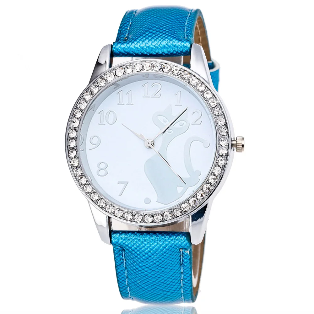 Повседневное модные женские часы кристалл Кот Разноцветный дополнительно