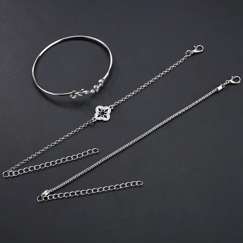 MissCyCy Винтажный браслет с шармами из золотистых листьев и цветов для женщин 3 шт/набор браслетов и браслетов-обручей аксессуары для вечеринок