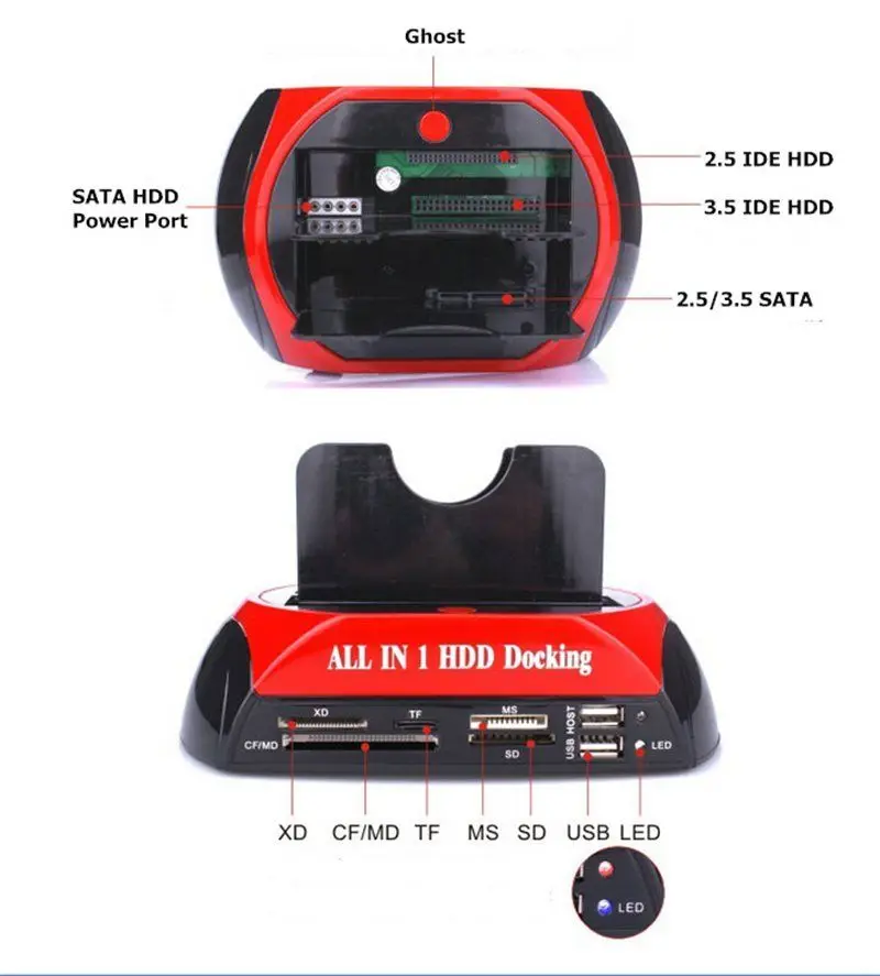 

All In 1 2.5" 3.5"IDE SATA HDD Hard Drive Disk Clone Holder Dock Docking Station with Multi Card Reader